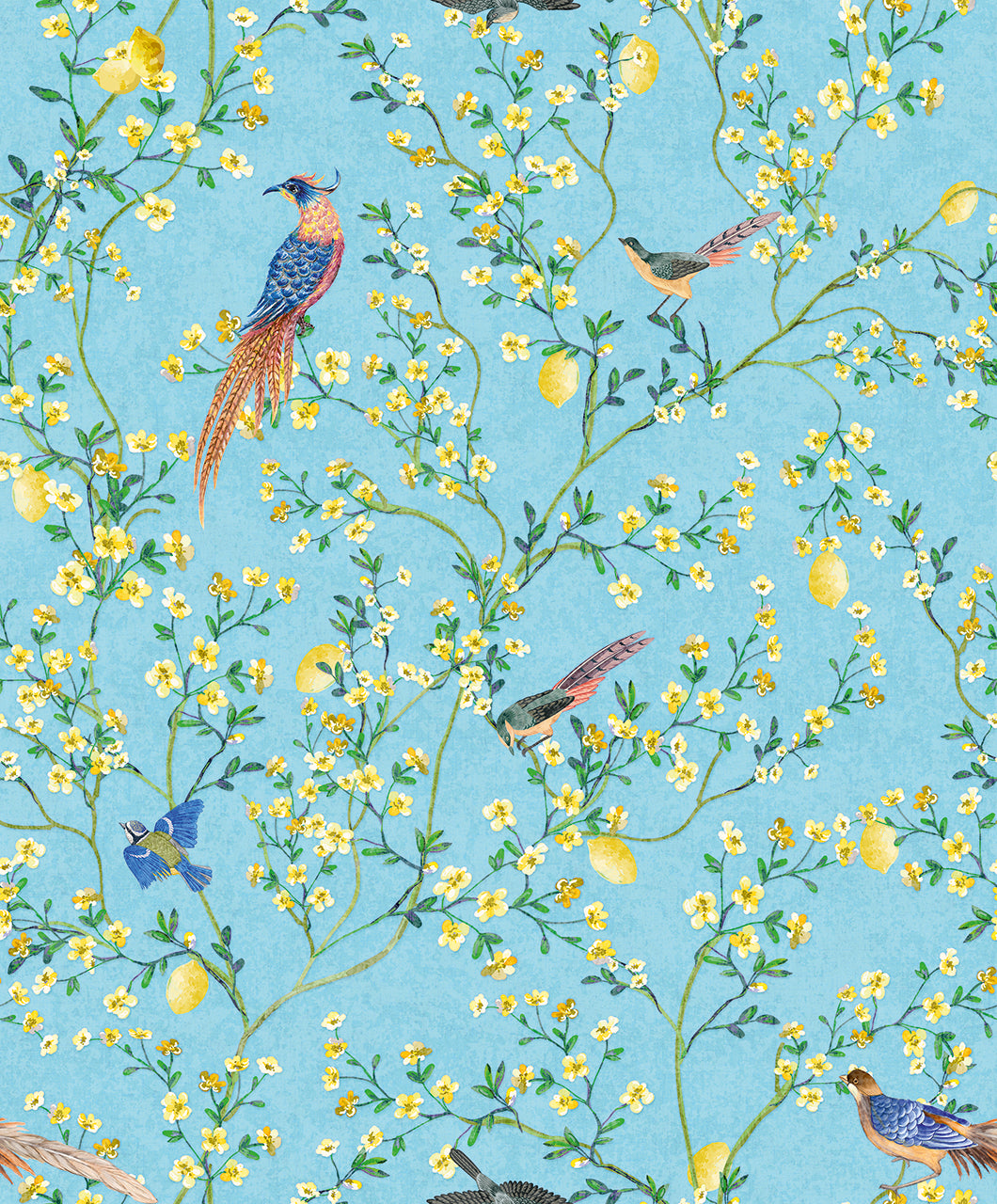 Papel Pintado Flores y Aves