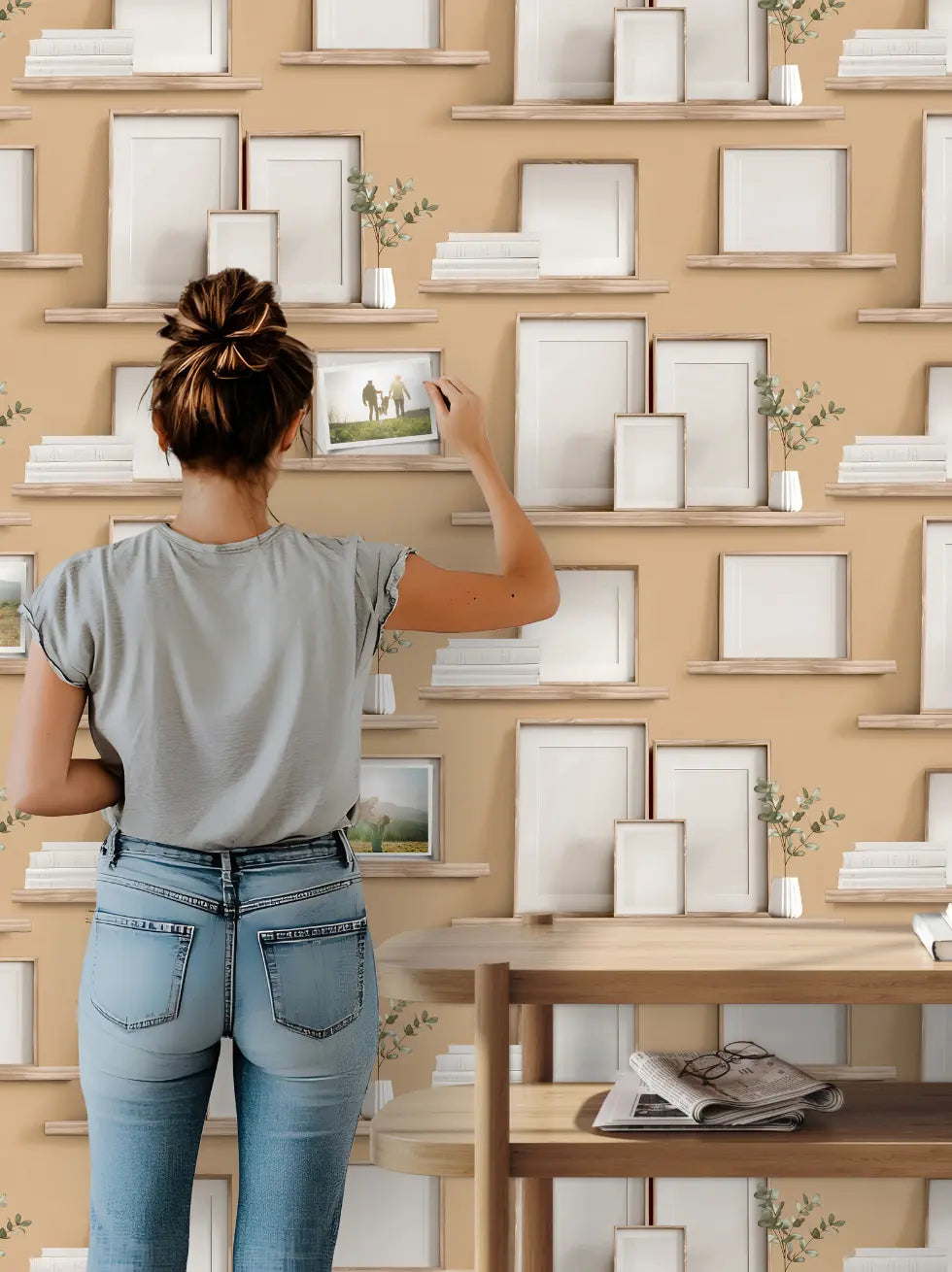 Papel Pintado Estanterías con Marcos de Fotos