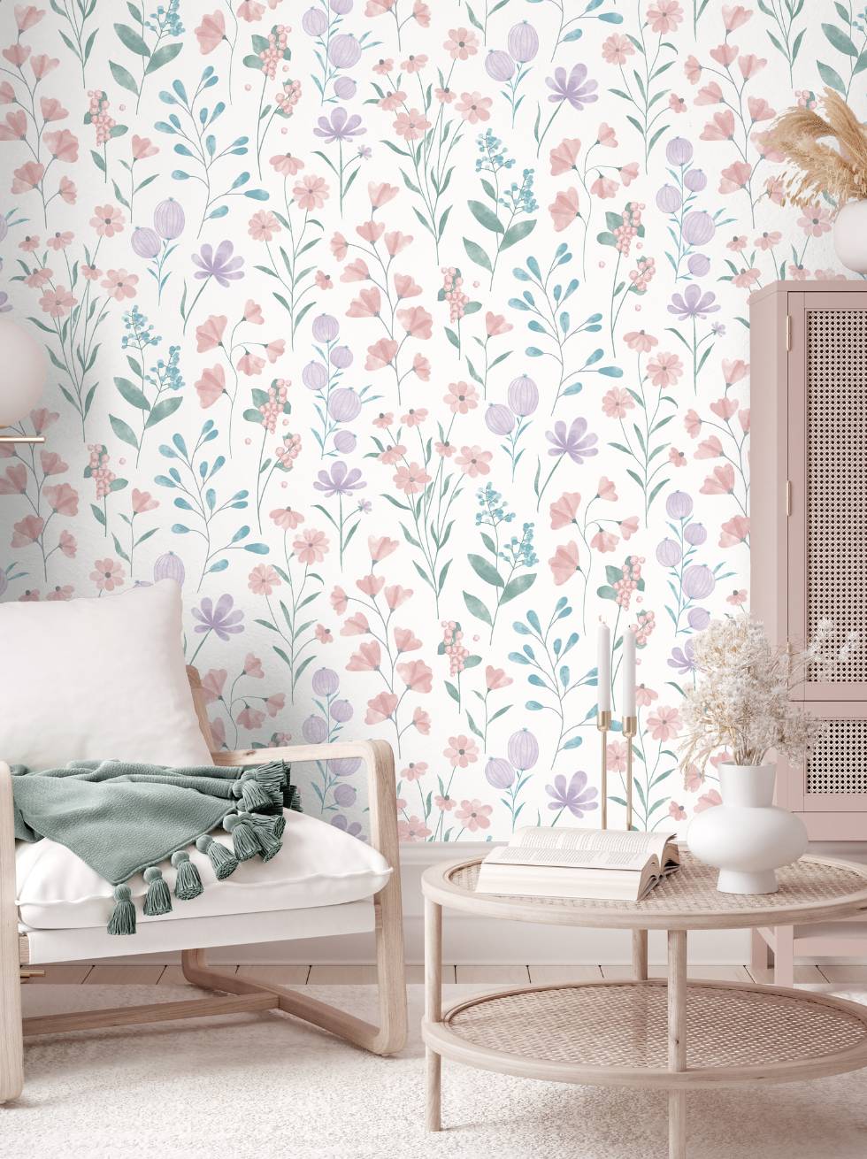 Papel Pintado Flores de Acuarela