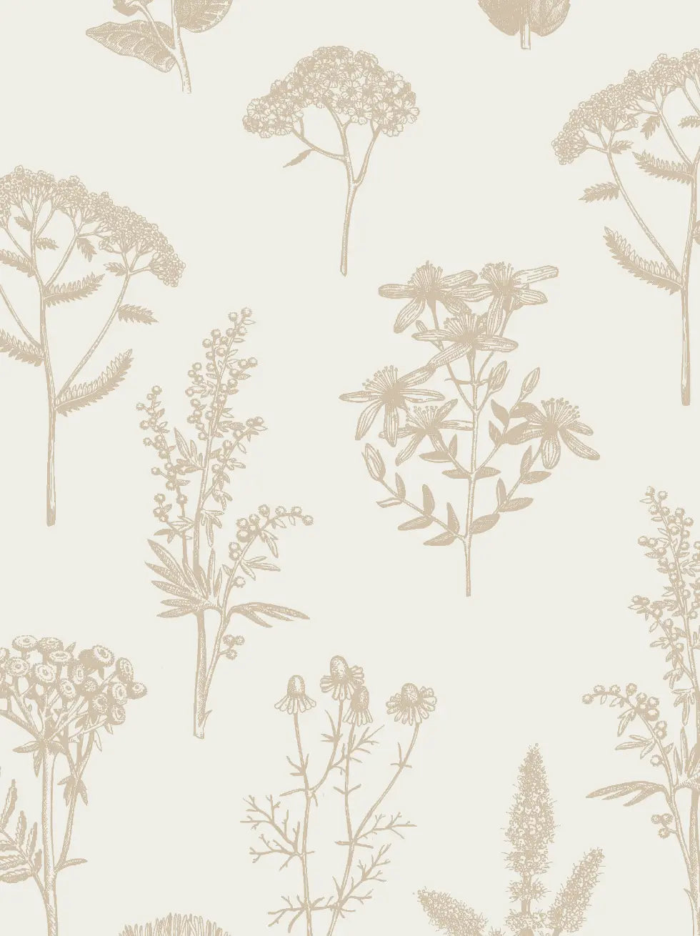 Papel Pintado Botánico con Flores y Hojas