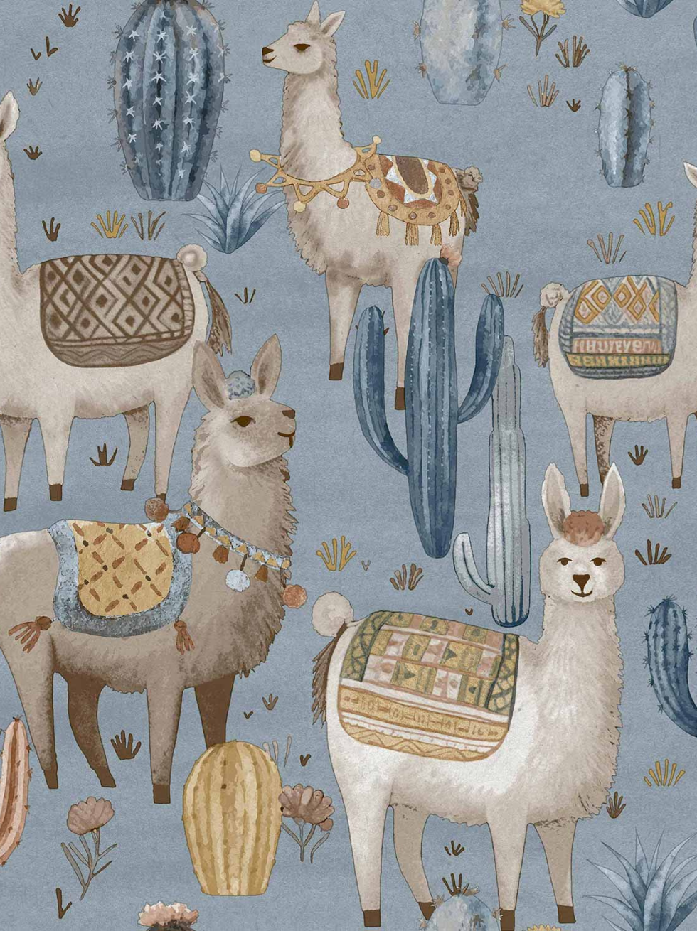 Papel Pintado Infantil con Llamas y Cactus