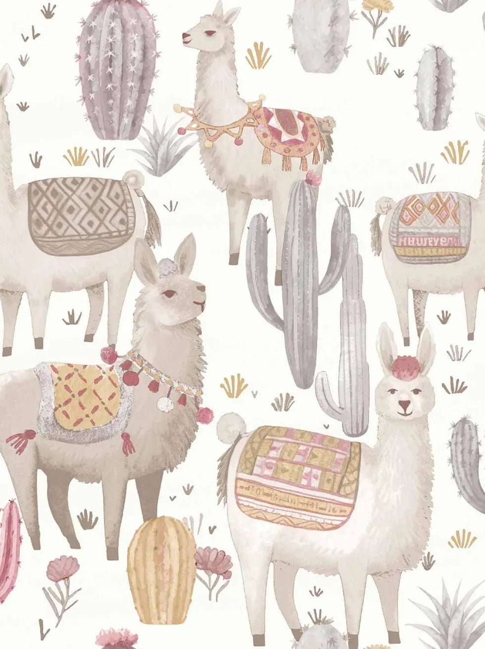 Papel Pintado Infantil con Llamas y Cactus