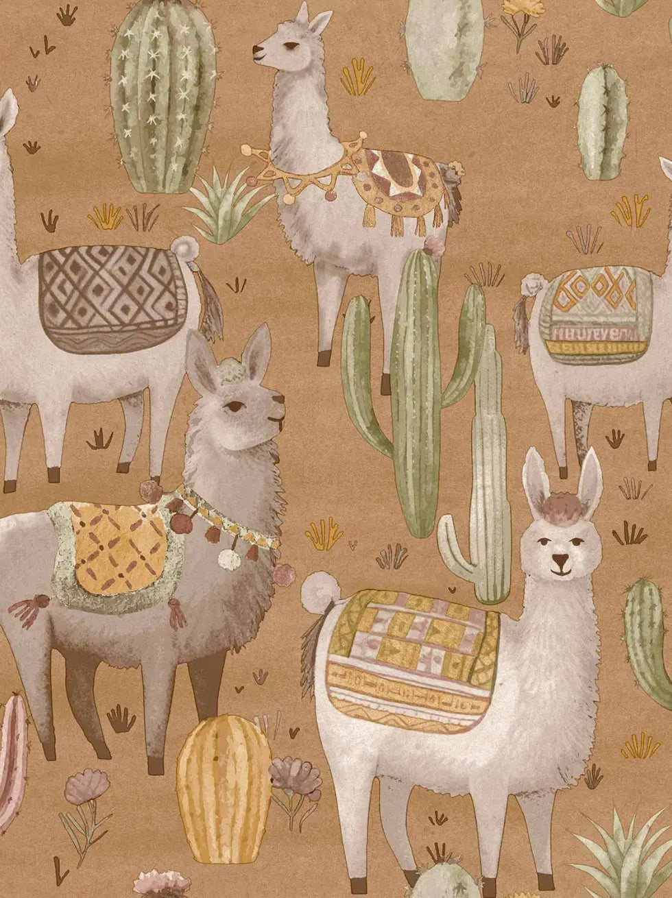 Papel Pintado Infantil con Llamas y Cactus